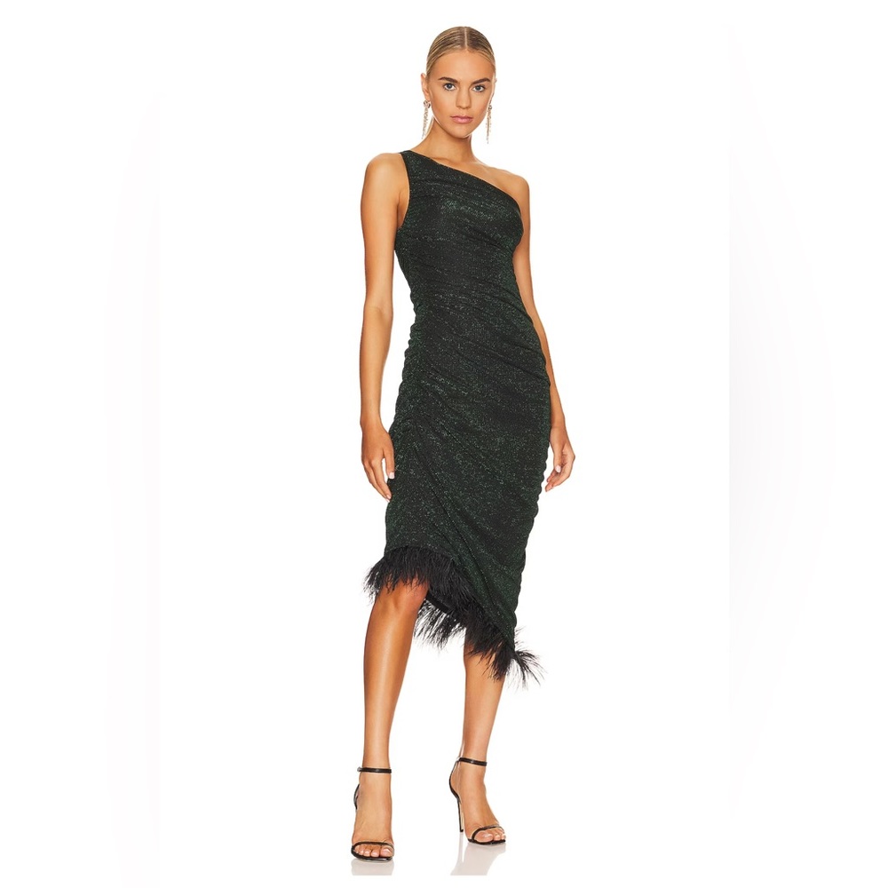 NWOT: SAYLOR Hilaria Midi Dress in Black & Emerald